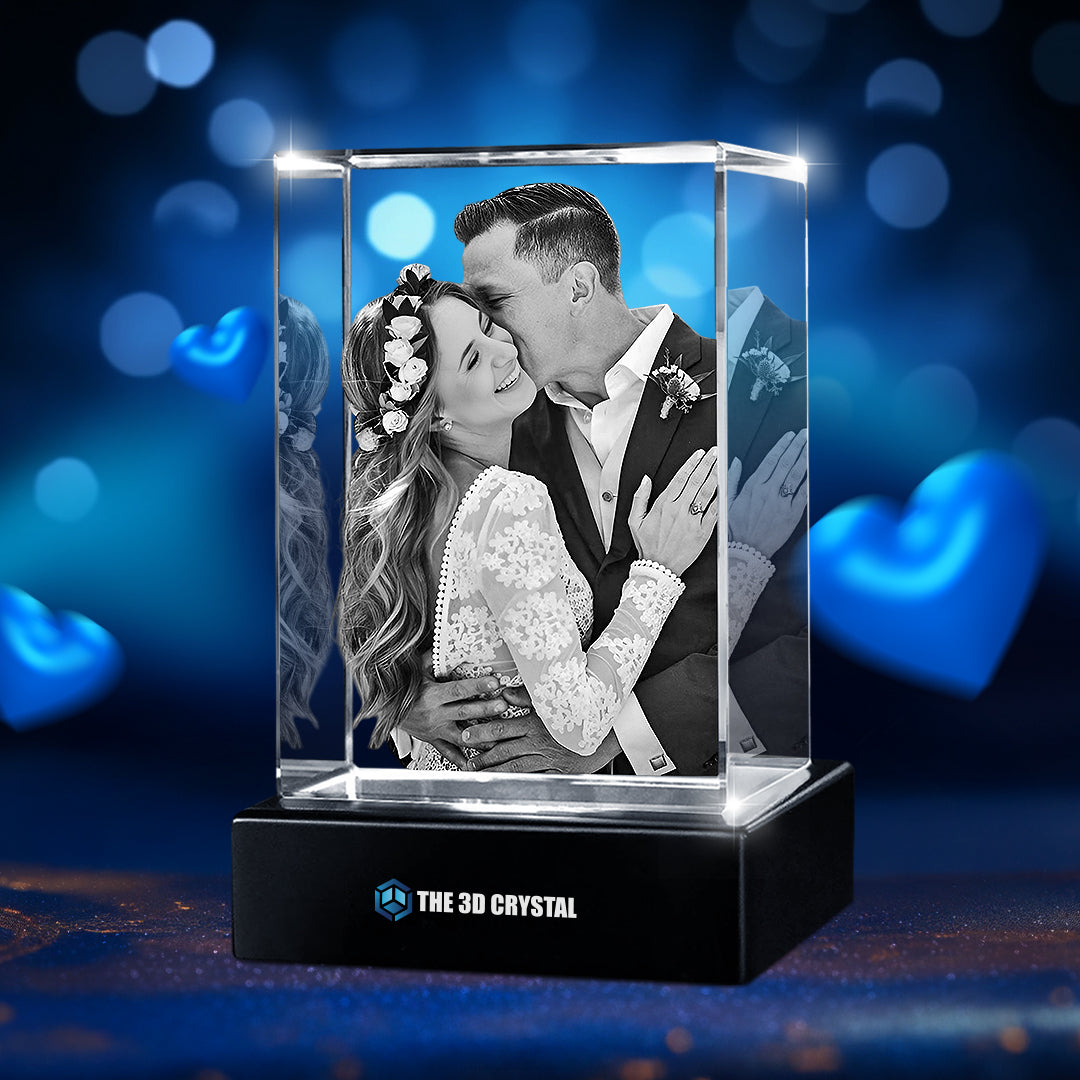 Custom 3D Crystal Cube Photo Frame with LED Lights – Wedding Day Gift