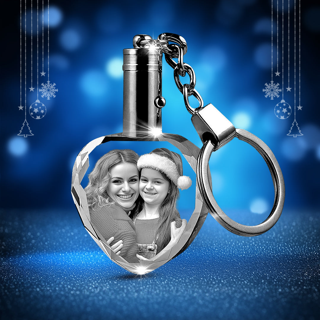 Custom Crystal Photo Keychain with LED Light - Christmas Day