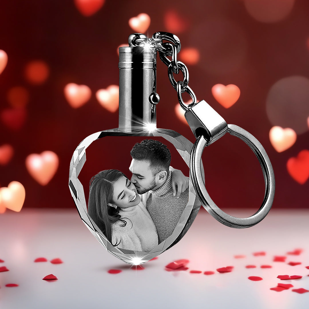 Custom Crystal Photo Keychain with LED Light - Valentine's Day