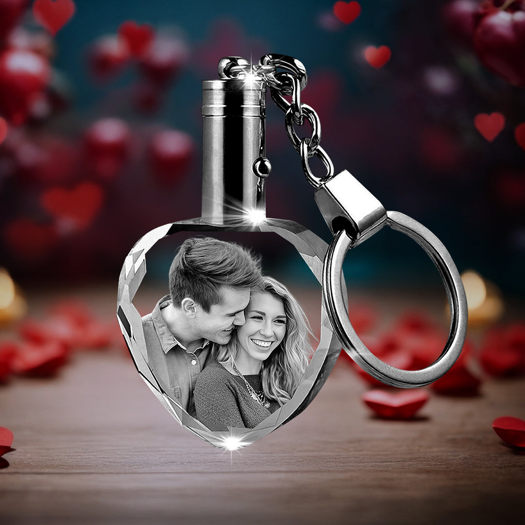Custom Crystal Photo Keychain with LED Light - Love Series