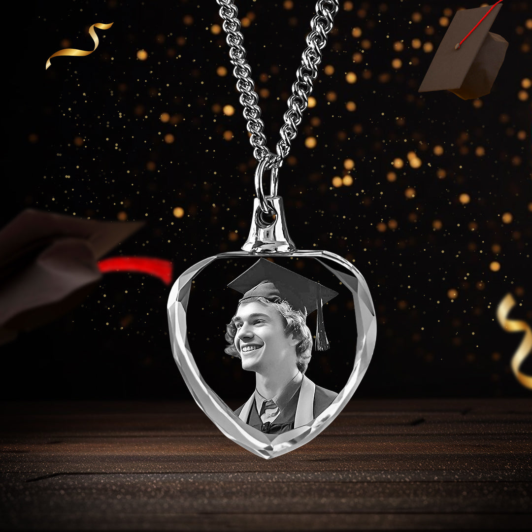 Graduation Heart-Shaped 3D Crystal Necklace