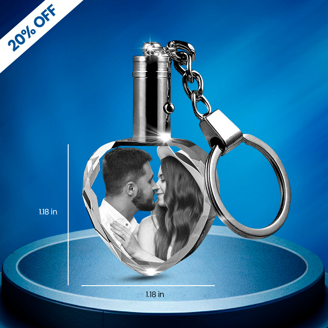 Custom Crystal Photo Keychain with LED Light – Personalized Gift
