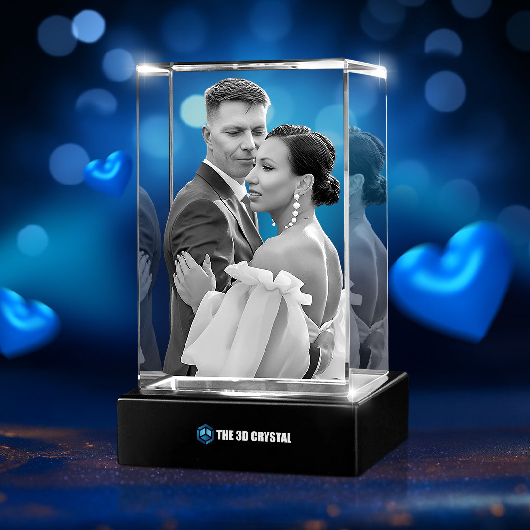 Custom 3D Crystal Cube Photo Frame with LED Lights – Wedding Day Gift