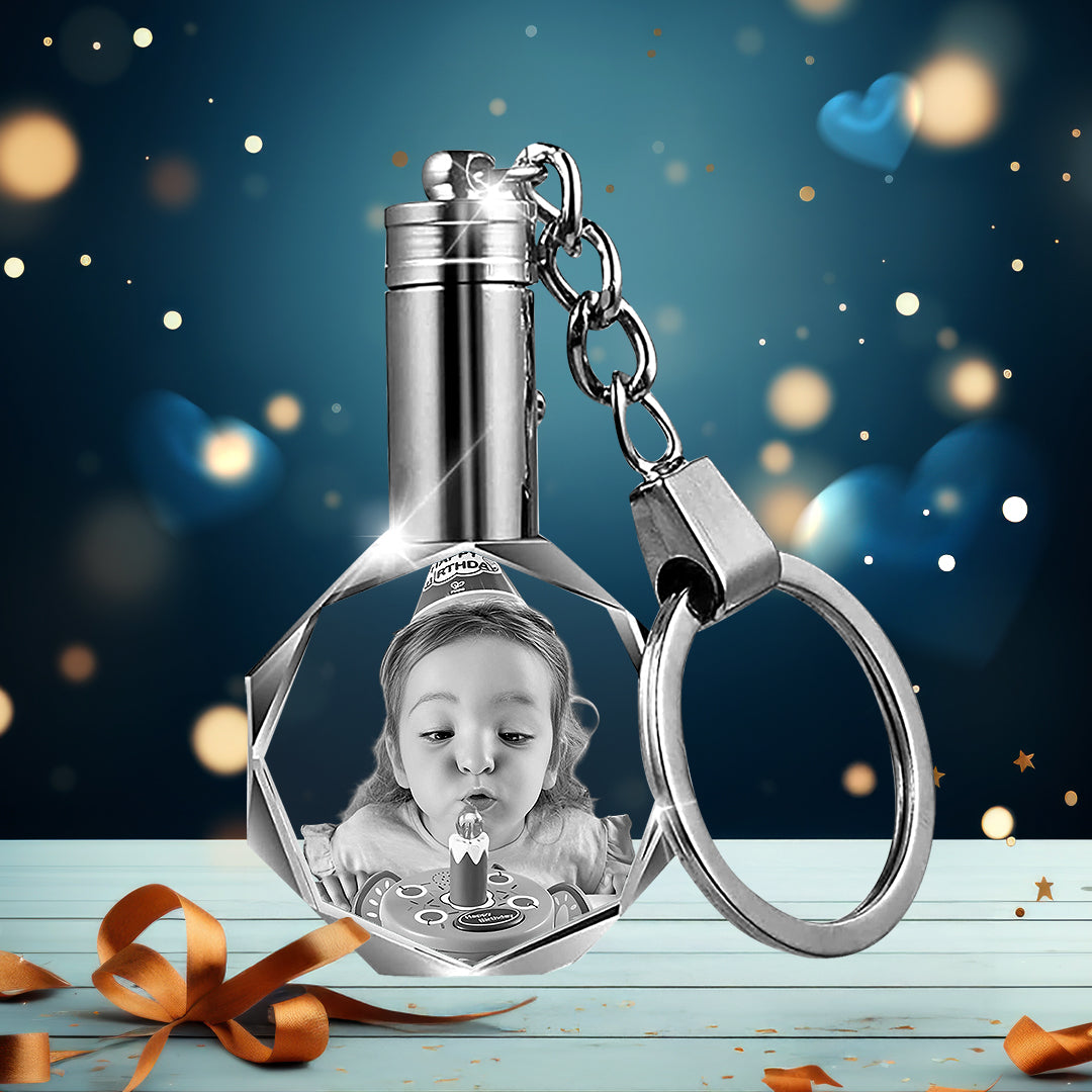 Round 3D Crystal Keychain – Birthday Gift