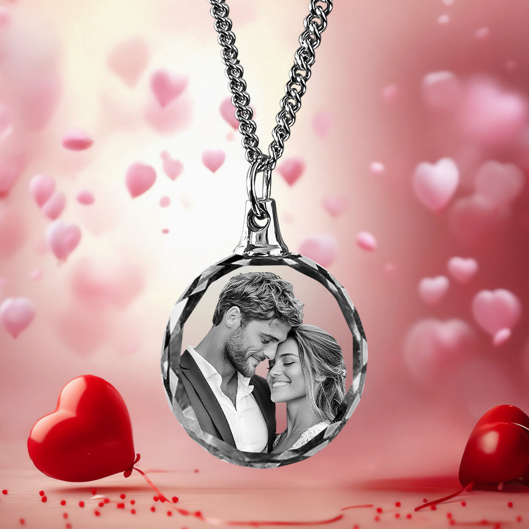 Anniversary Day 3D Crystal Round Necklace – Custom Gift for Women, Men