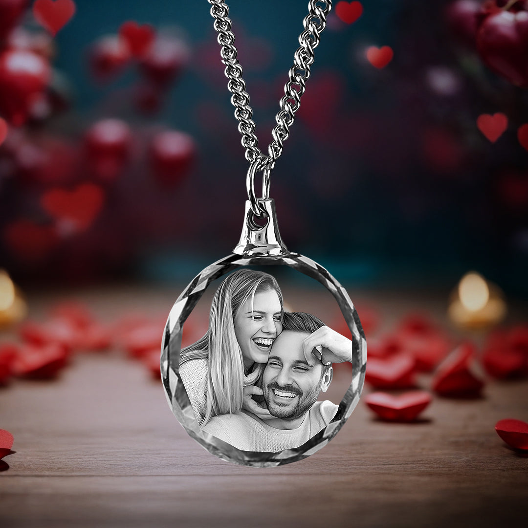 Love Series 3D Crystal Round Necklace – Custom Gift for Women, Men