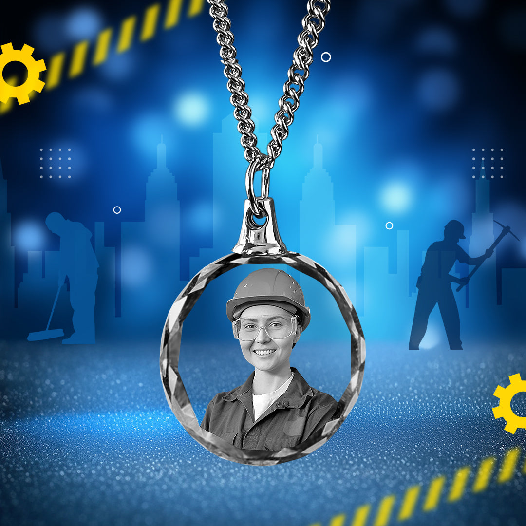 Labour Day 3D Crystal Round Necklace – Custom Gift for Women, Men
