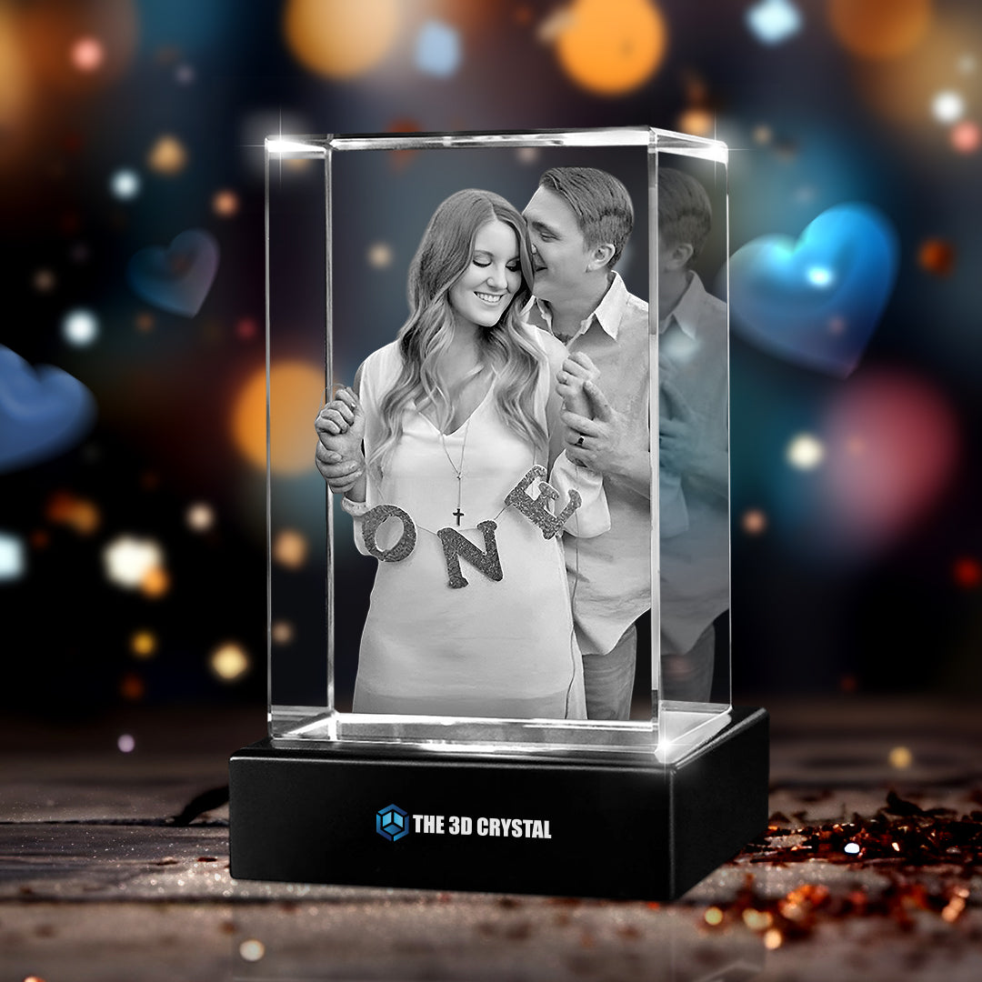 Custom 3D Crystal Cube Photo Frame with LED Lights – Anniversary Gift