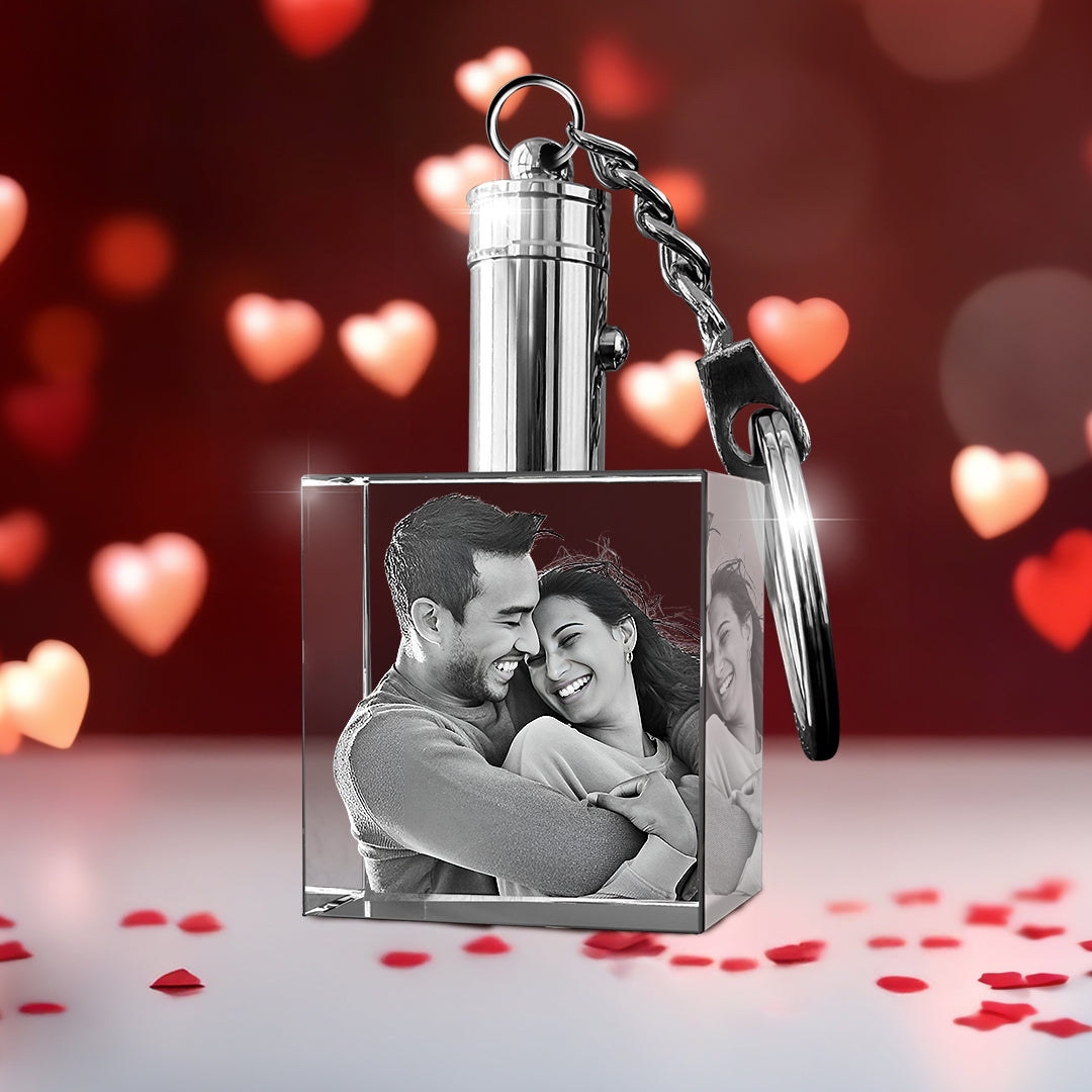 Custom 3D Crystal Photo Rectangle Keychain – Valentine Gift
