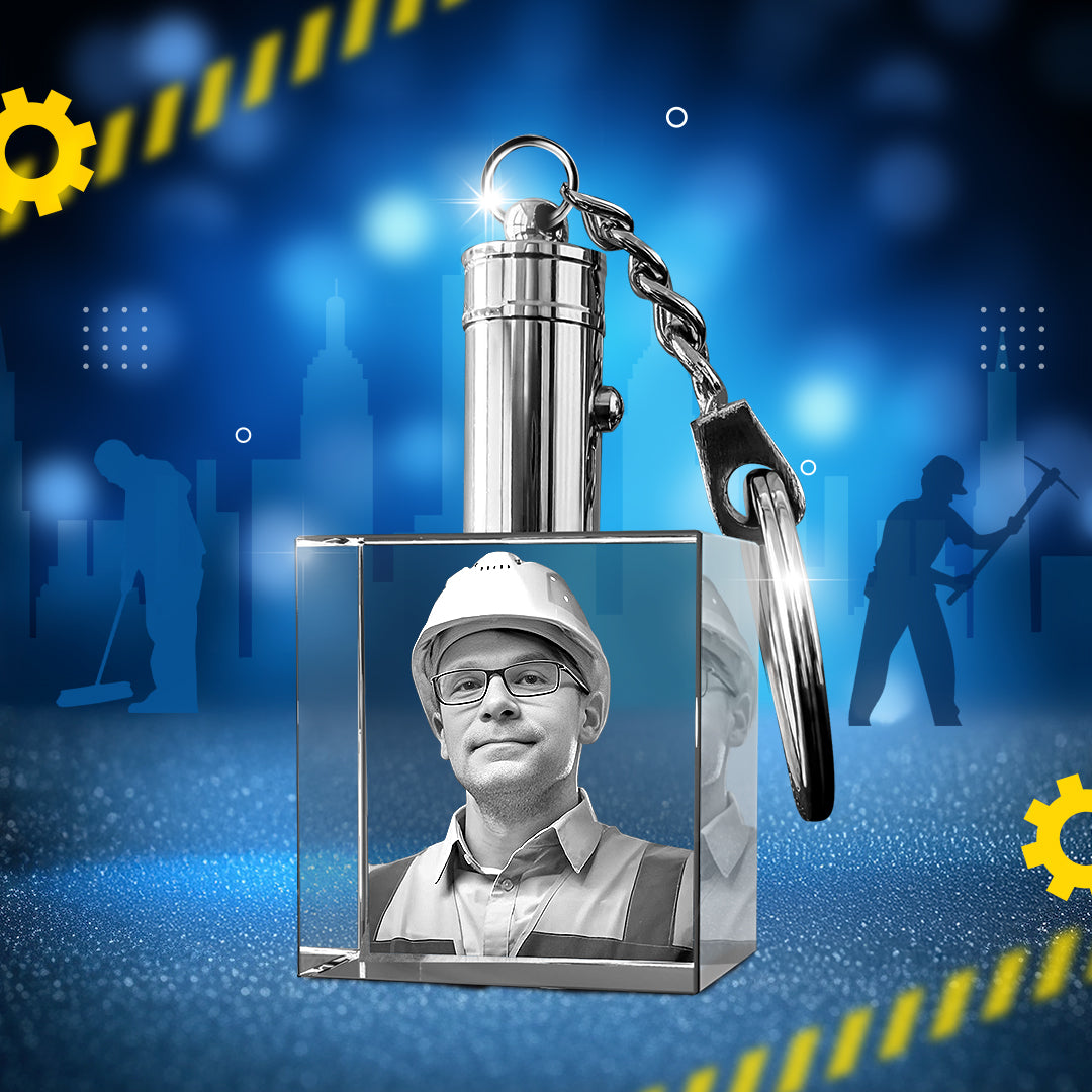 Labour Day Custom 3D Crystal Photo Keychain