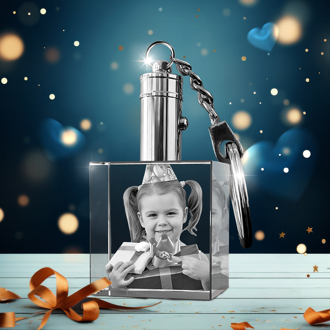 Rectangle 3D Crystal Keychain – Birthday Gift