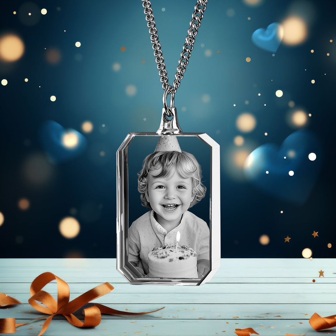 Birthday Gift 3D Crystal Square Necklace – Custom Gift for Women, Men