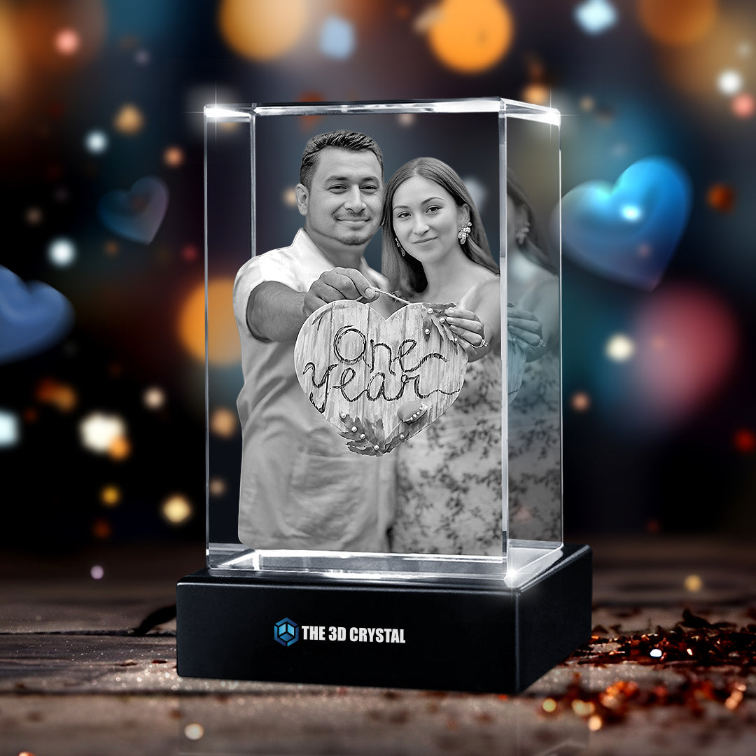 Custom 3D Crystal Cube Photo Frame with LED Lights – Anniversary Gift