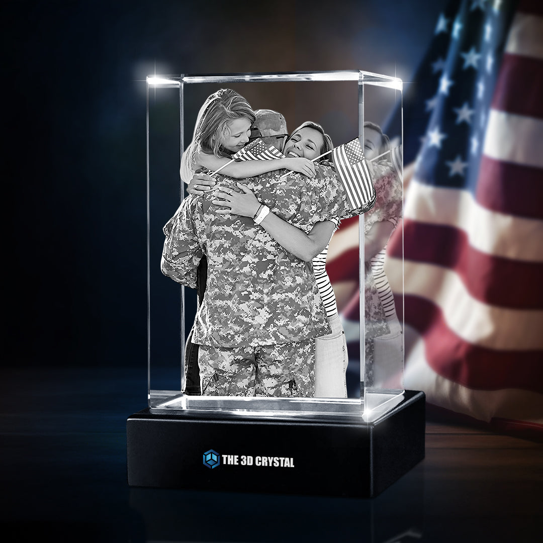 Custom 3D Crystal Cube Photo Frame with LED Lights – Independence Day Gift