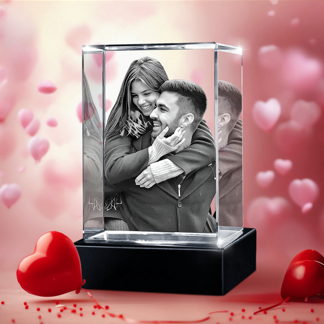 Custom 3D Crystal Cube Photo Frame with LED Lights – Valentine Day Gift