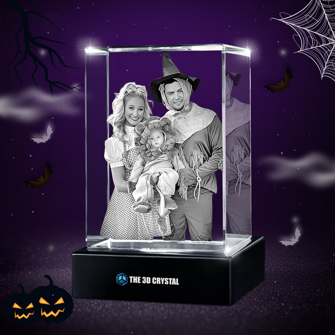 Custom 3D Crystal Cube Photo Frame with LED Lights – Halloween