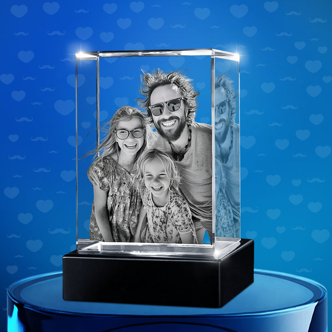 Father's Day Custom 3D Crystal Cube Photo Frame with LED Lights