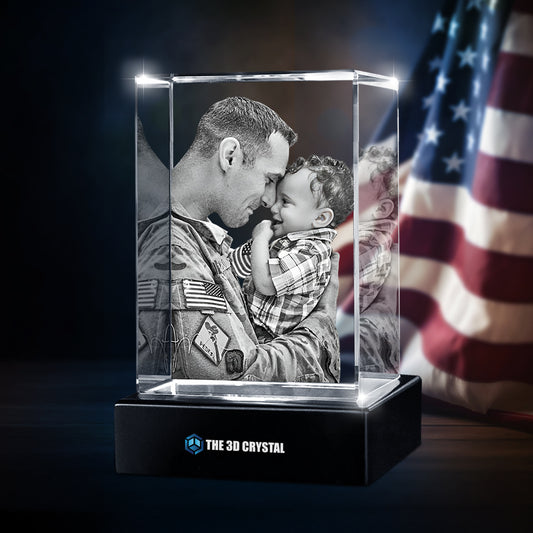 Custom 3D Crystal Cube Photo Frame with LED Lights – Independence Day Gift