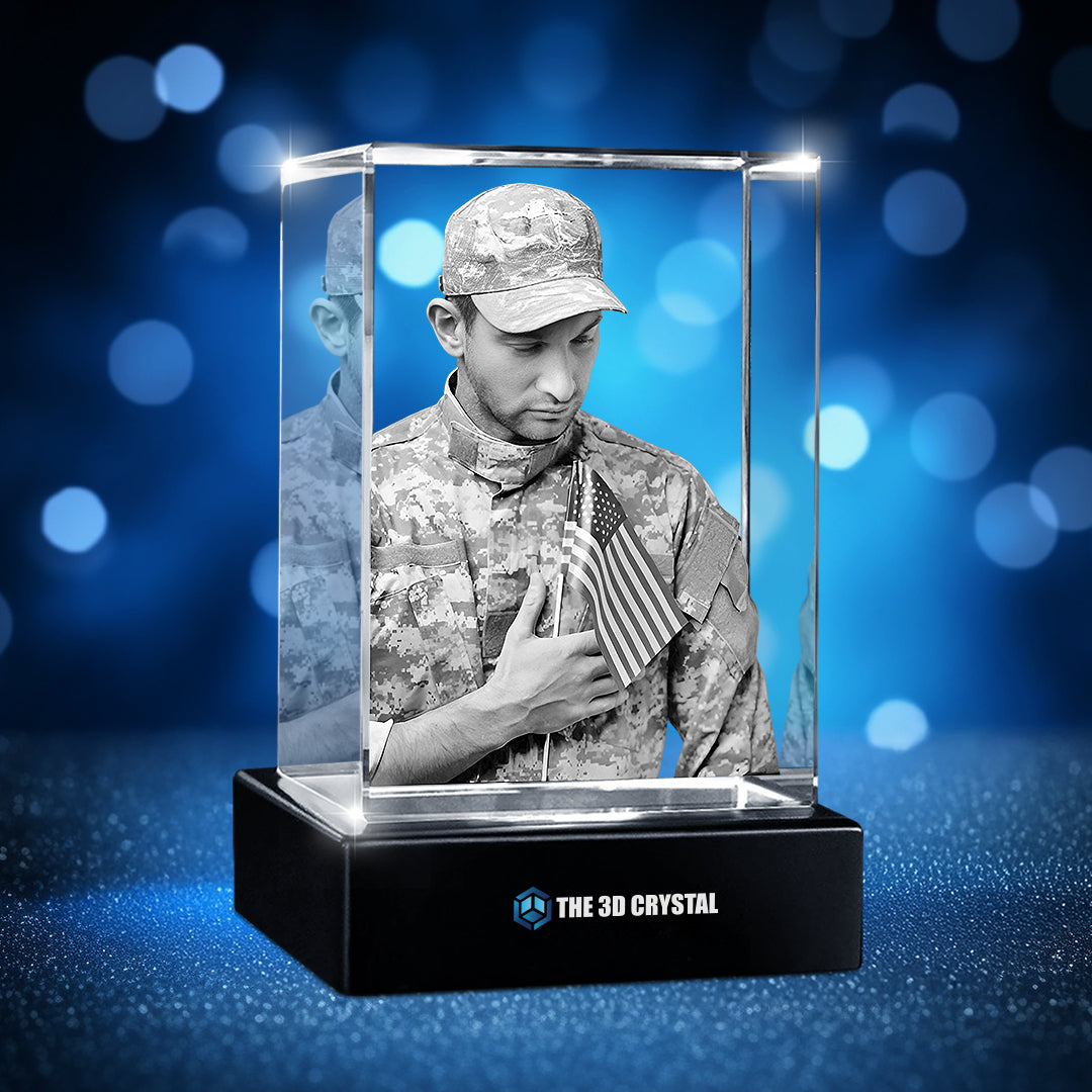 Custom 3D Crystal Cube Photo Frame with LED Lights – Memorial Day