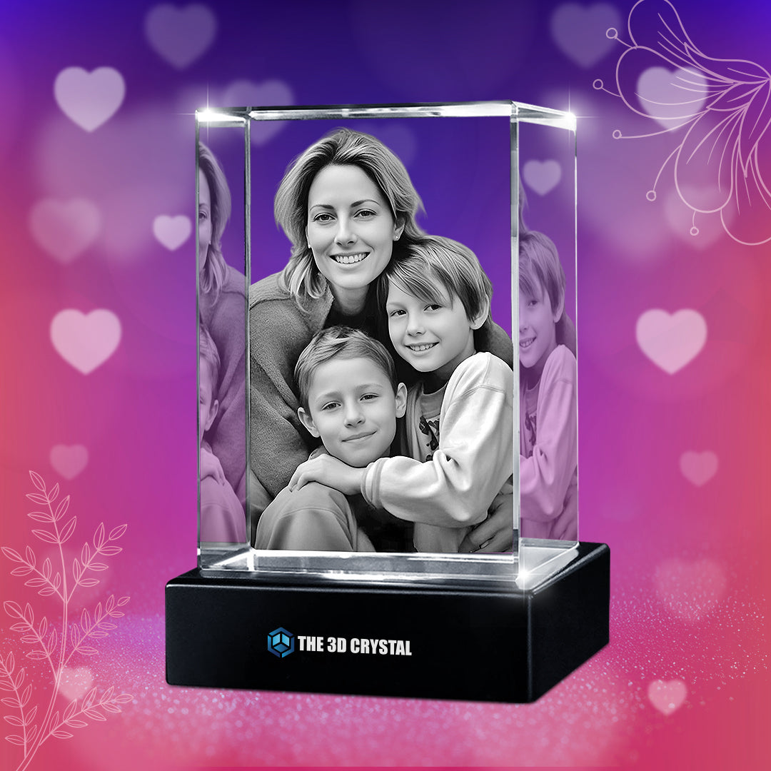 Custom 3D Crystal Cube Photo Frame with LED Lights – Mother's Day