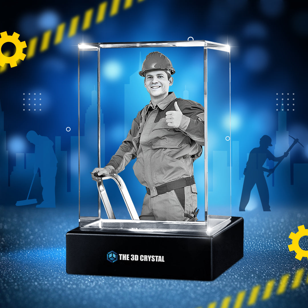 Custom 3D Crystal Cube Photo Frame with LED Lights – Labour day Gift