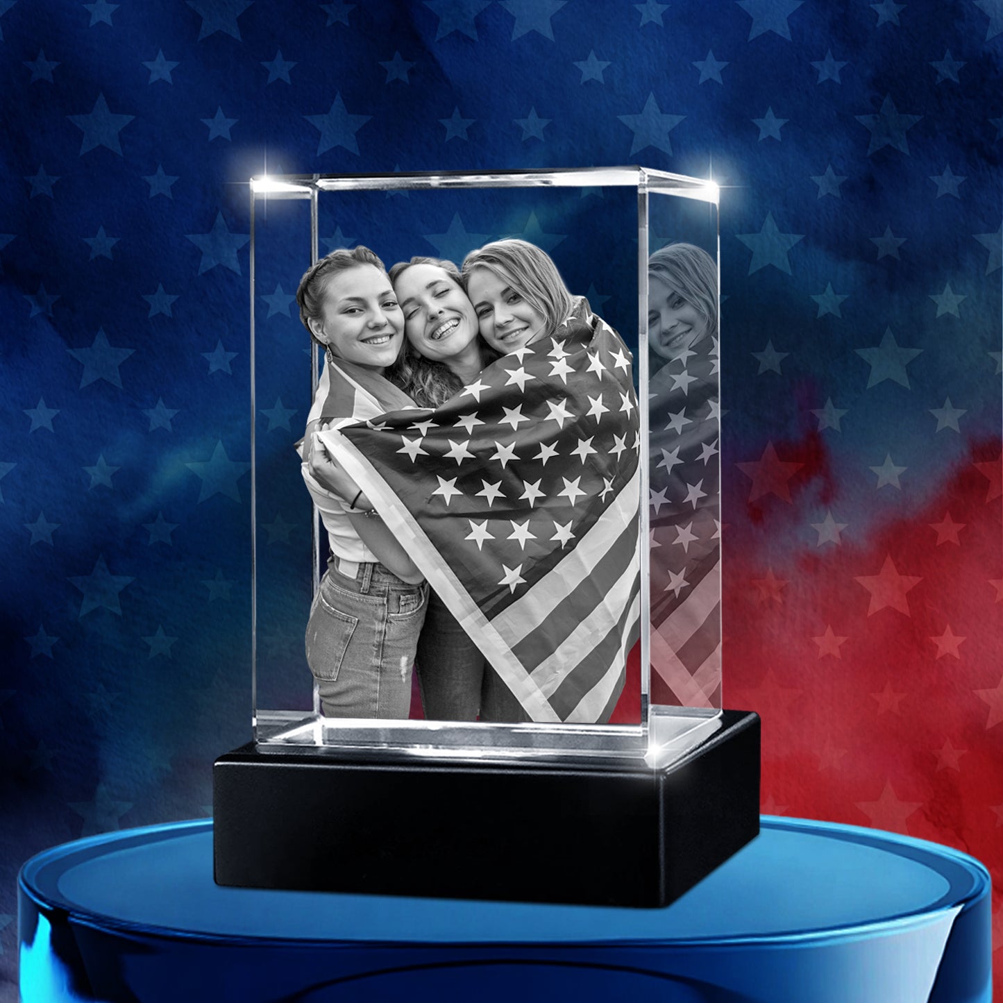 Independence Day Custom 3D Crystal Cube Photo Frame with LED Lights