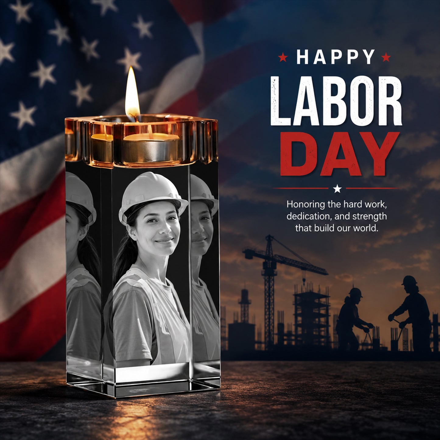 Labor Day Custom 3D Crystal Photo Candle