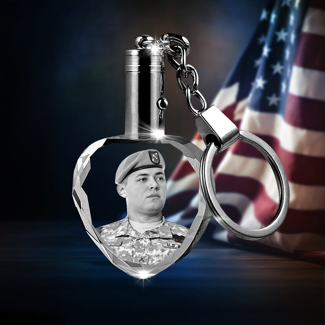 Custom Crystal Photo Keychain with LED Light -  Independence Day
