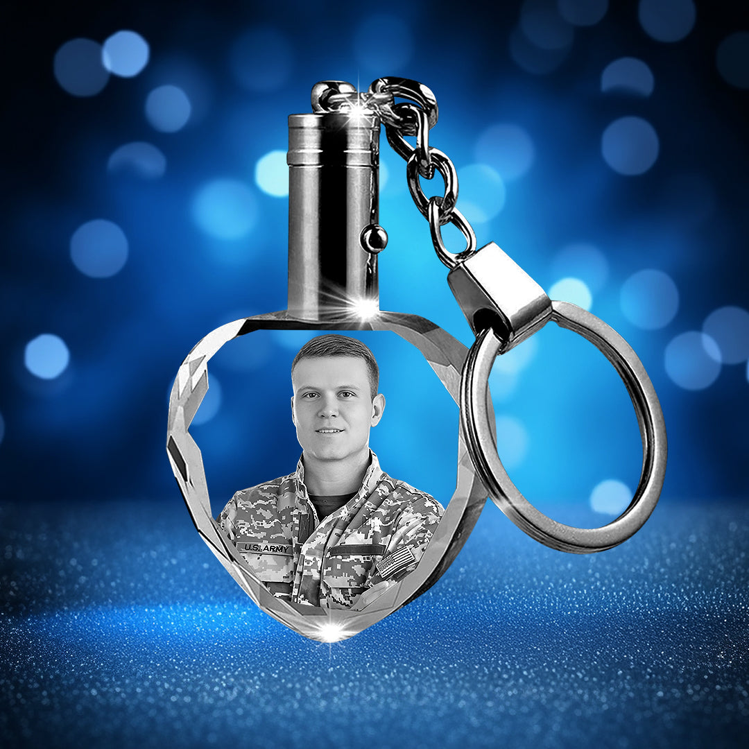 Custom Crystal Photo Keychain with LED Light - Memorial Day