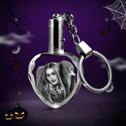 Custom Crystal Photo Keychain with LED Light - Halloween