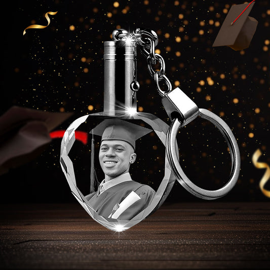 Custom Crystal Photo Keychain with LED Light - Graduation