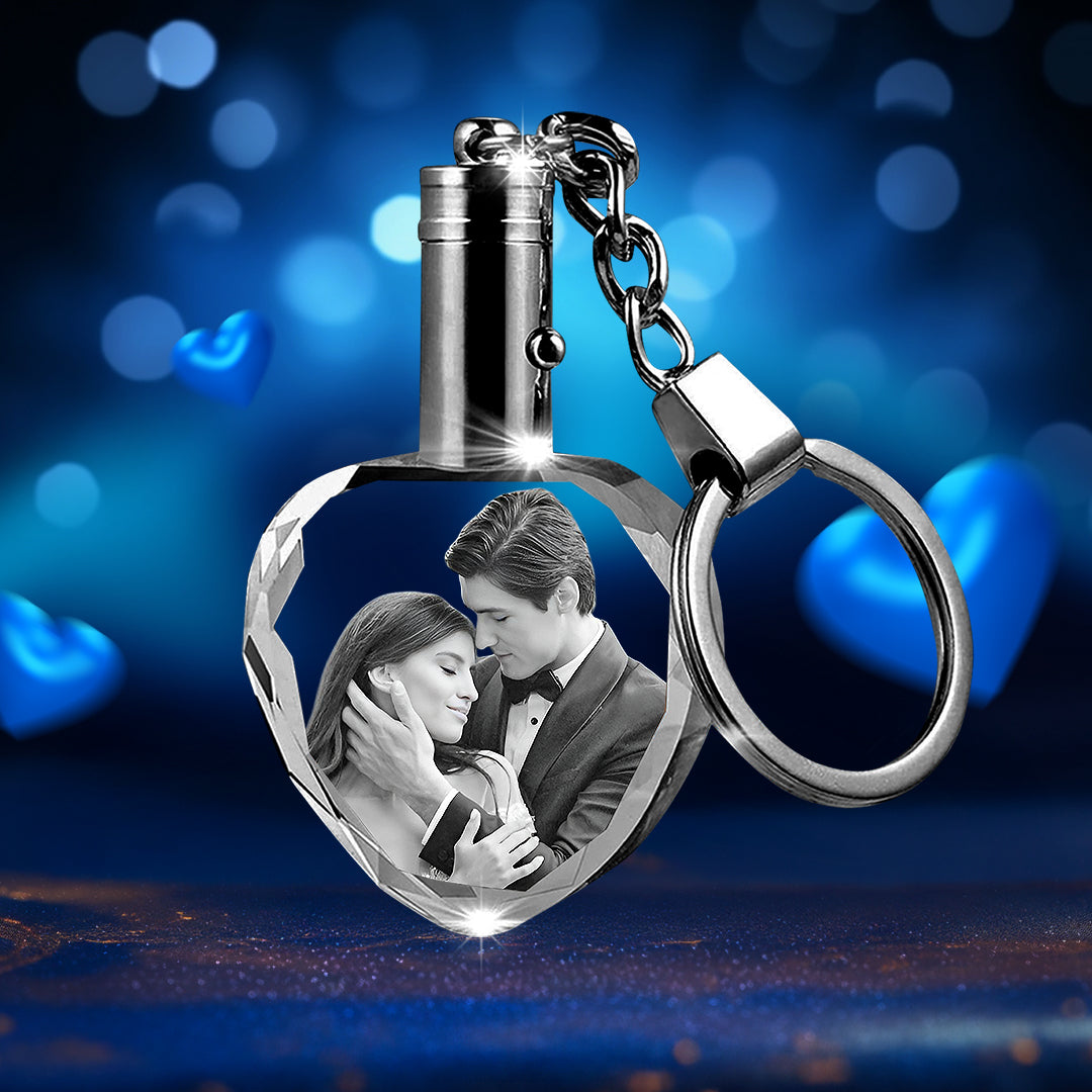 Custom Crystal Photo Keychain with LED Light – Wedding day Gift