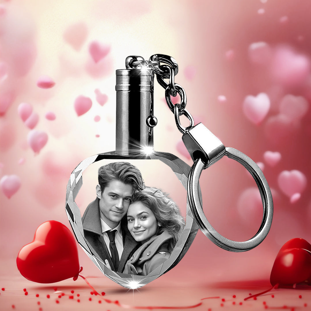 Custom Crystal Photo Keychain with LED Light - Anniversary Day