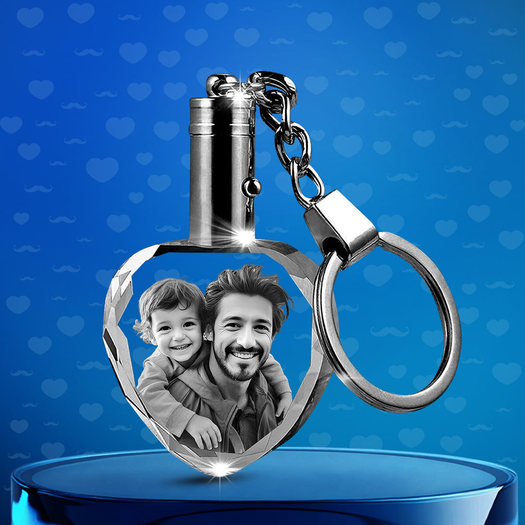 Father's Day Custom 3D Crystal Photo Heart Keychain