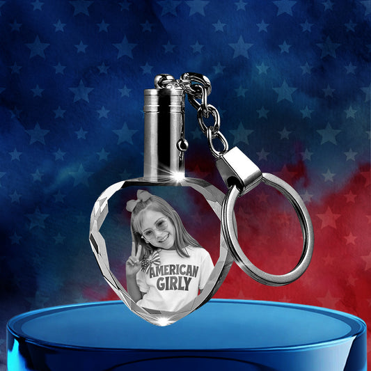 Independence Day Custom 3D Crystal Photo Heart Keychain
