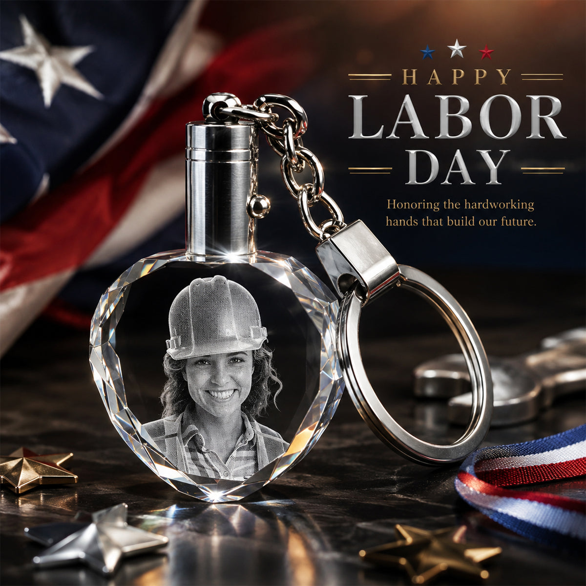 Labour Day  3D Crystal Round Necklace – Custom Gift for Women, Men