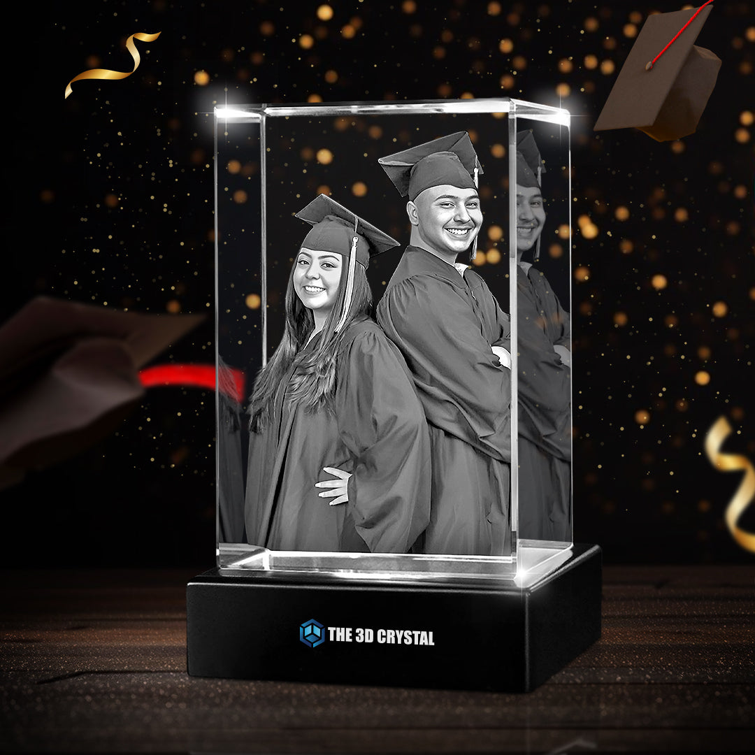 Custom 3D Crystal Cube Photo Frame with LED Lights – Graduation