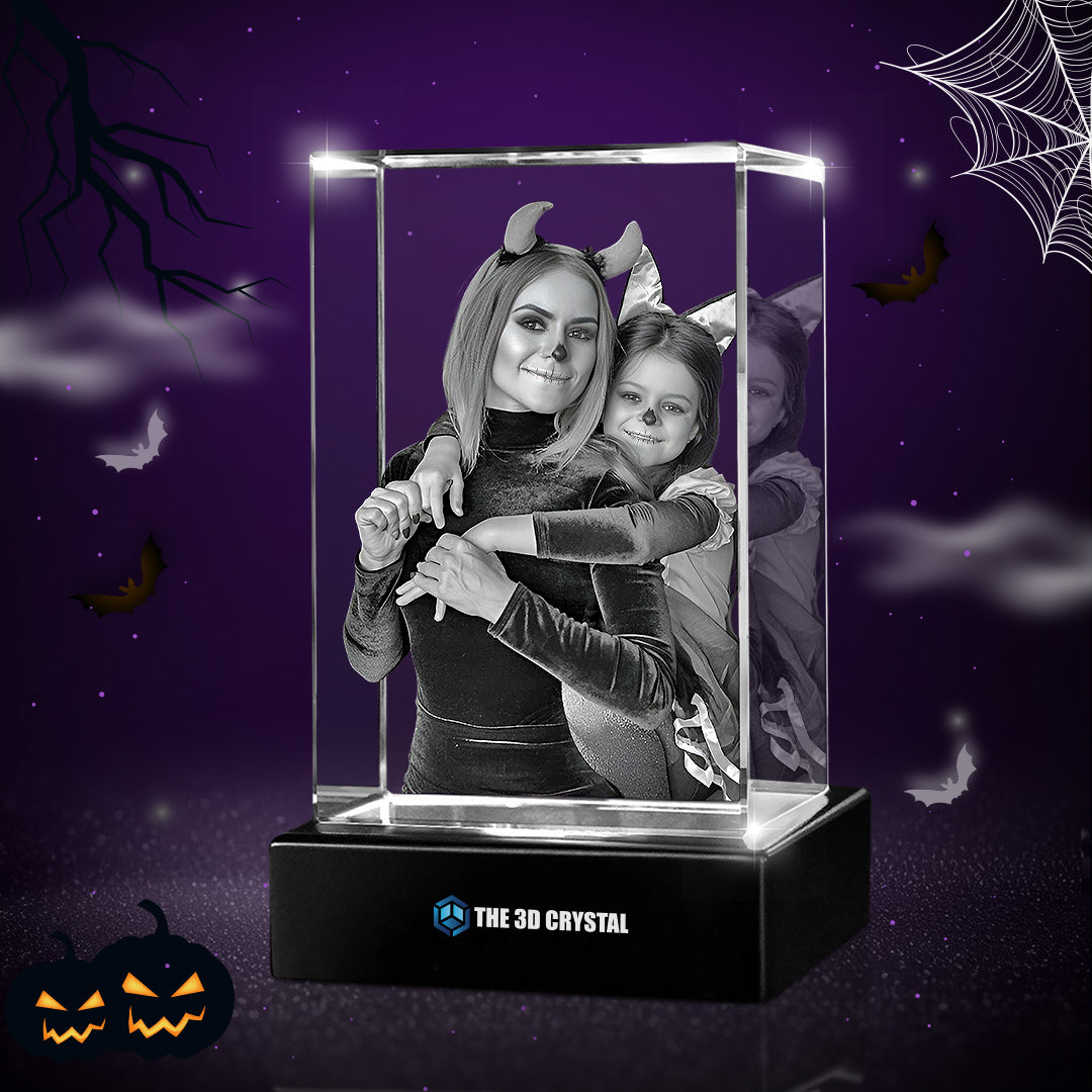 Custom 3D Crystal Cube Photo Frame with LED Lights – Halloween