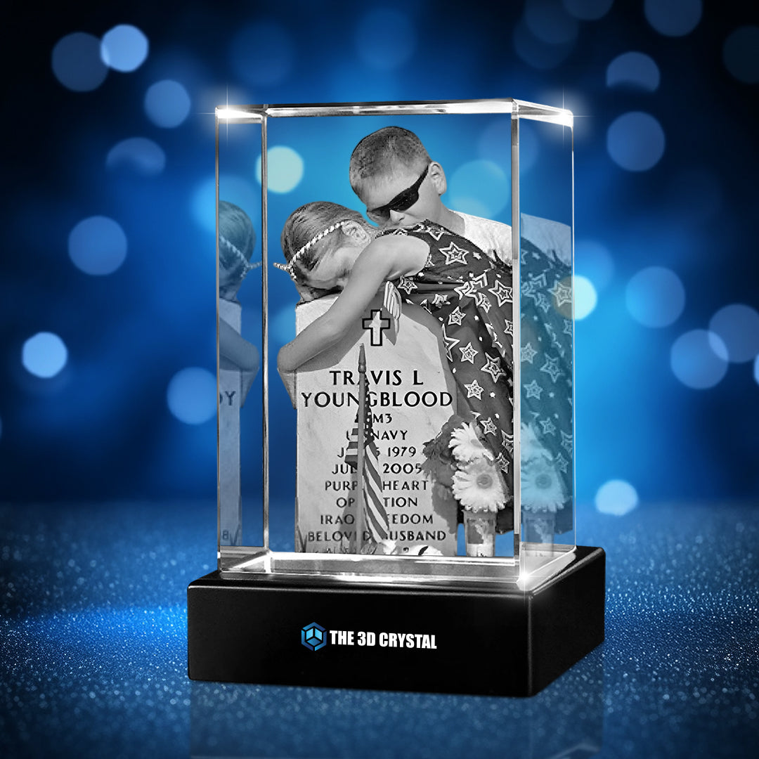 Custom 3D Crystal Cube Photo Frame with LED Lights – Memorial Day