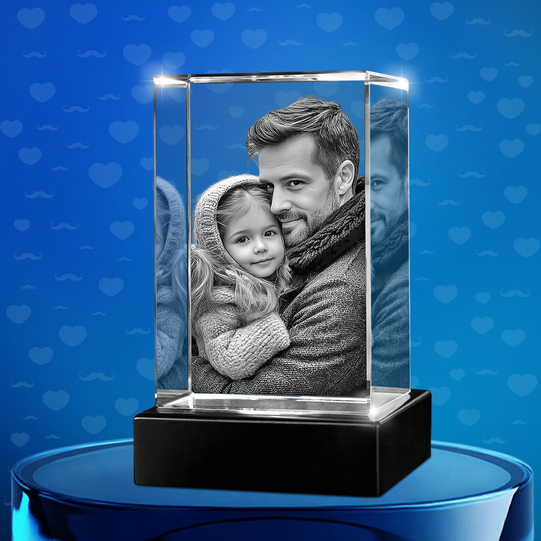 Father's Day Custom 3D Crystal Cube Photo Frame with LED Lights