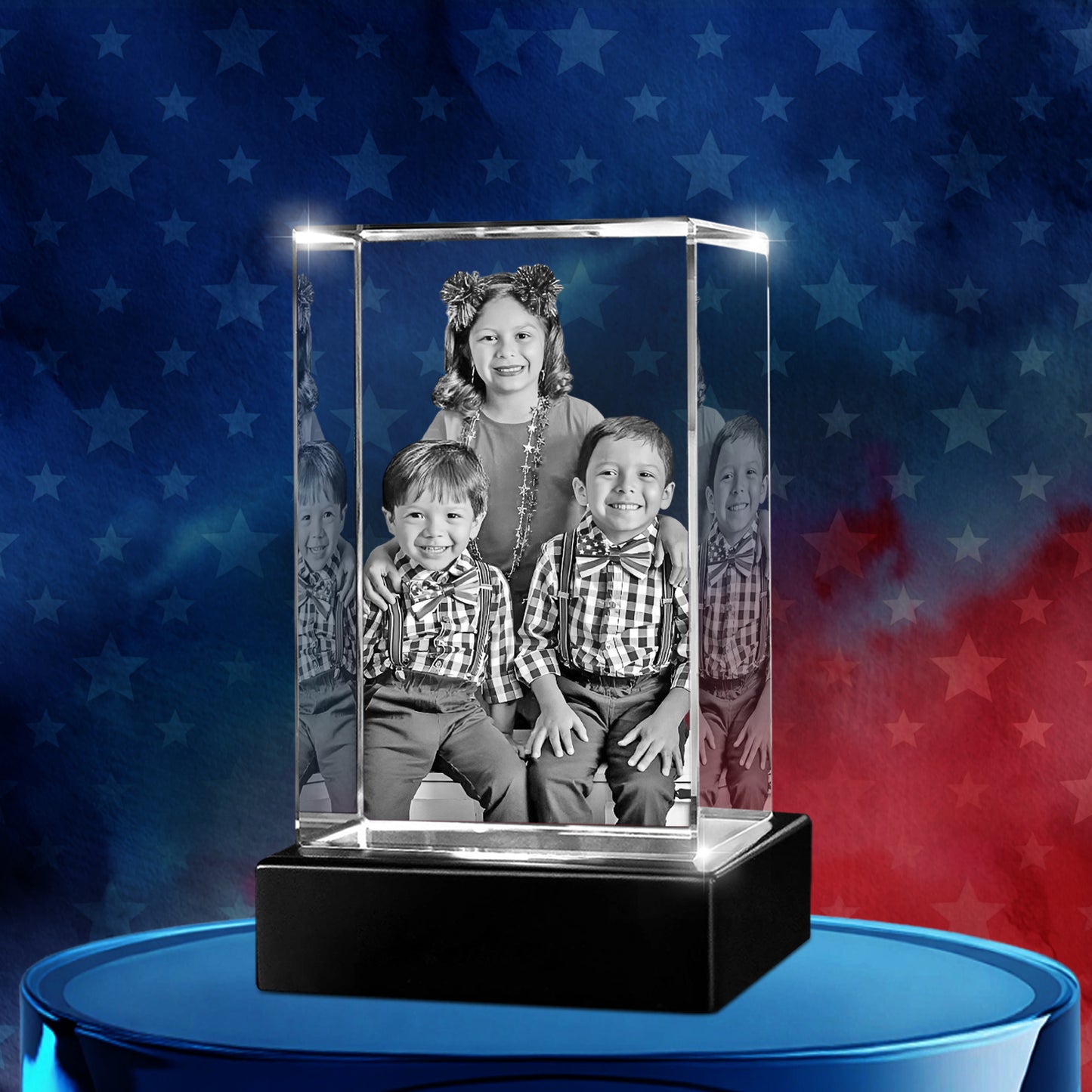 Independence Day Custom 3D Crystal Cube Photo Frame with LED Lights