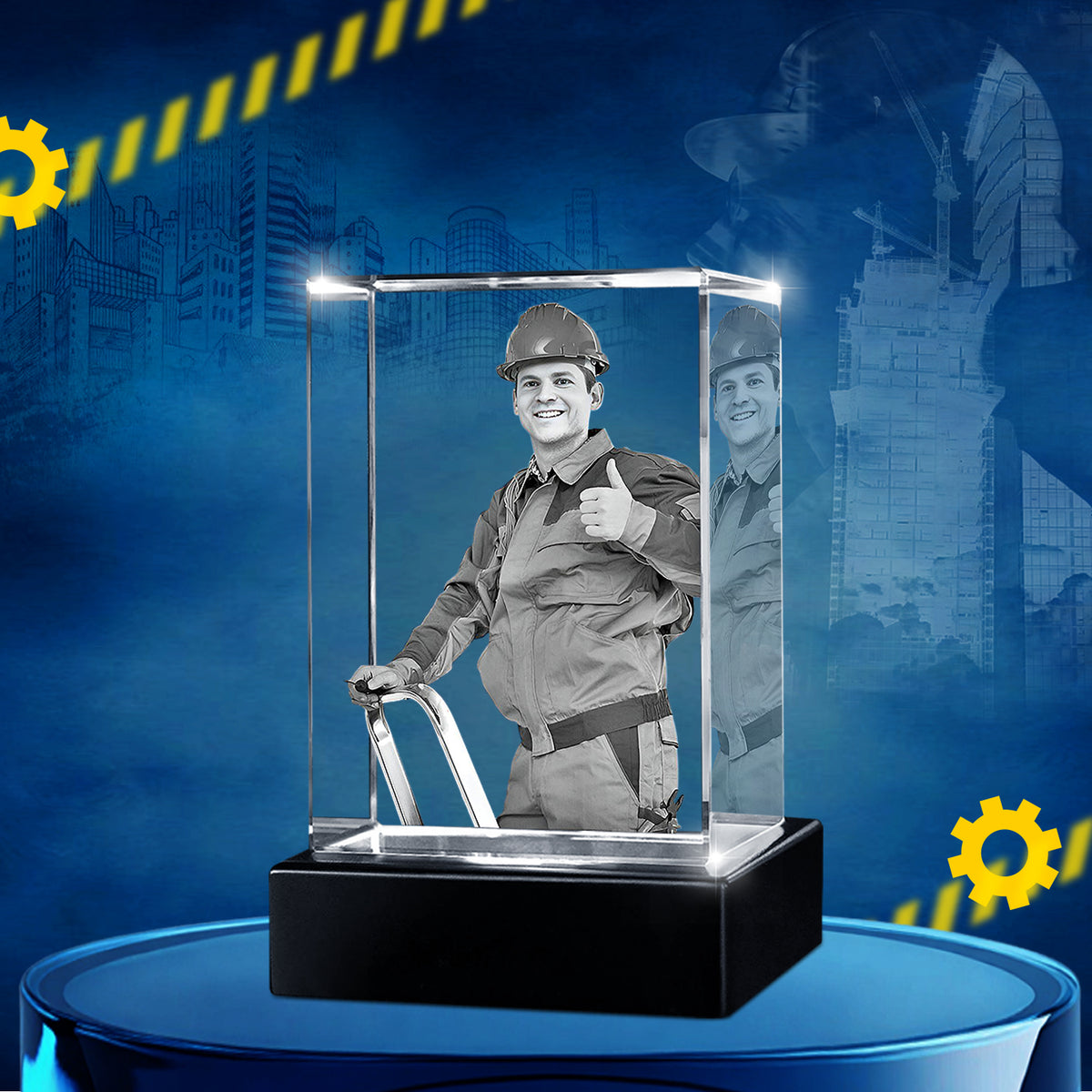 Custom 3D Crystal Cube Photo Frame with LED Lights – Labour day Gift
