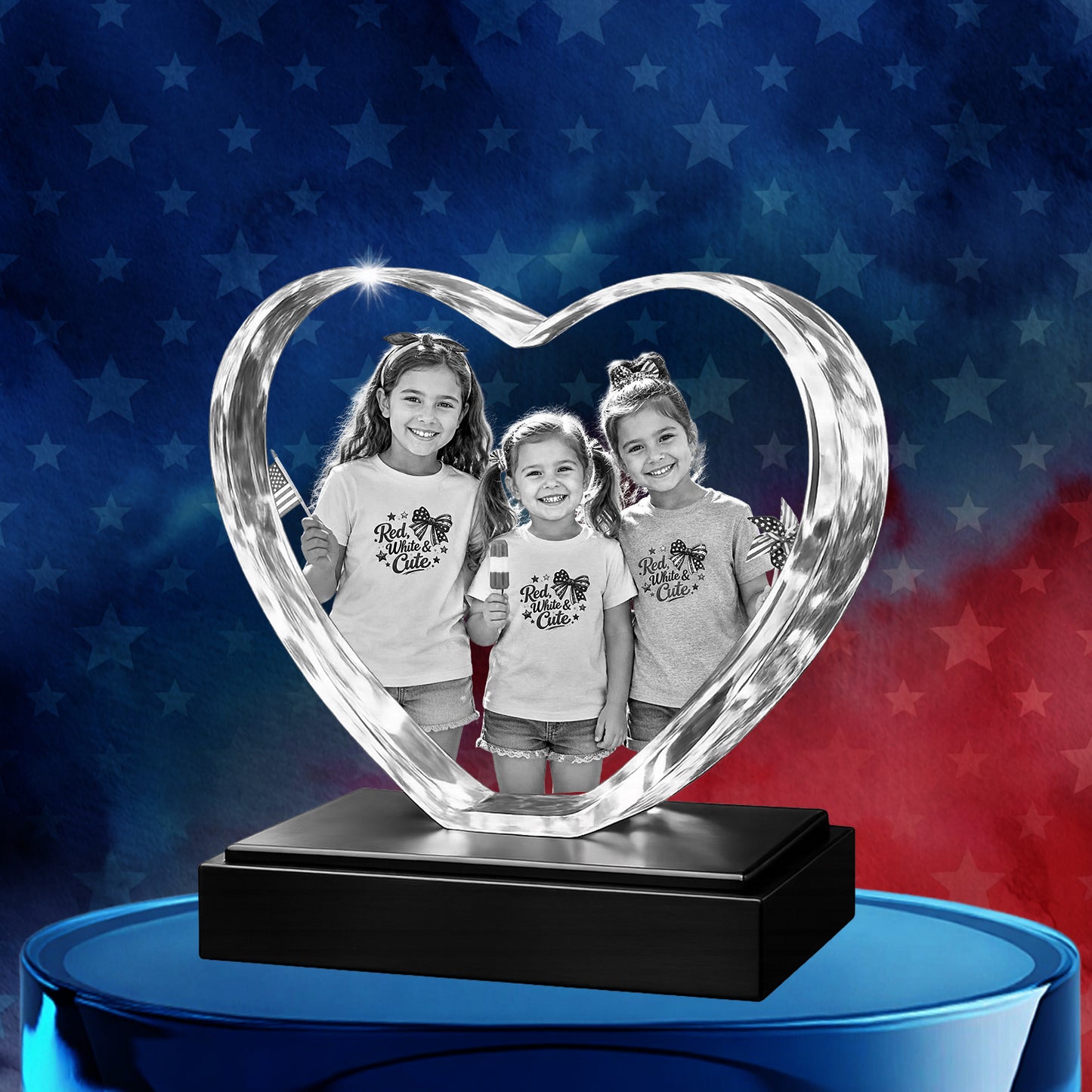 3D Crystal Heart Happy independents Day Gift