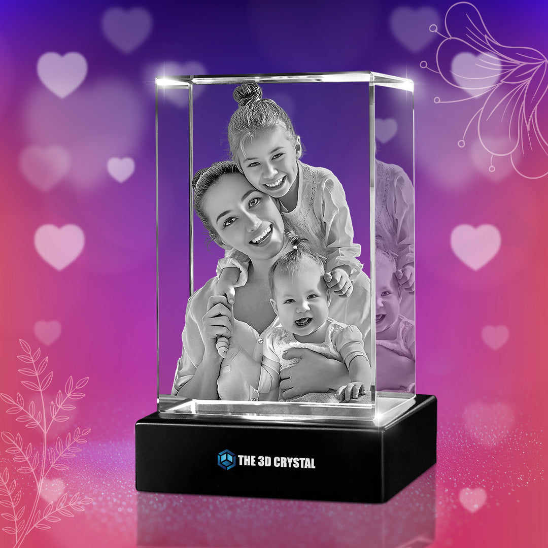 Custom 3D Crystal Cube Photo Frame with LED Lights – Mother's Day