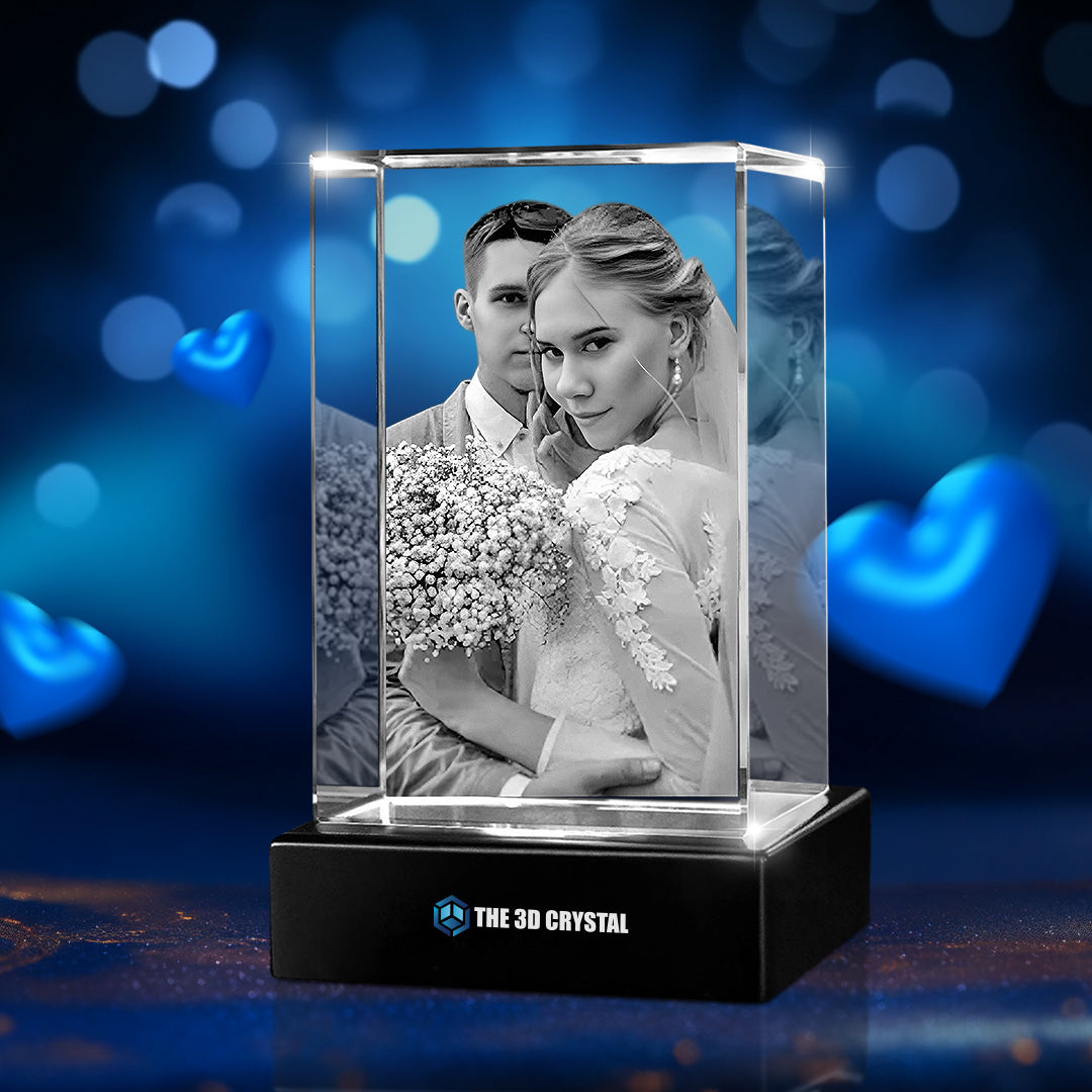 Custom 3D Crystal Cube Photo Frame with LED Lights – Wedding Day Gift