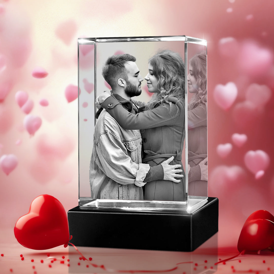 Custom 3D Crystal Cube Photo Frame with LED Lights – Valentine Day Gift