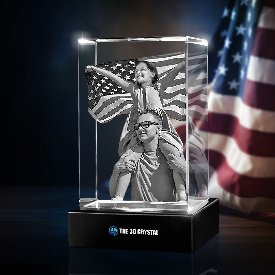 Custom 3D Crystal Cube Photo Frame with LED Lights – Independence Day Gift