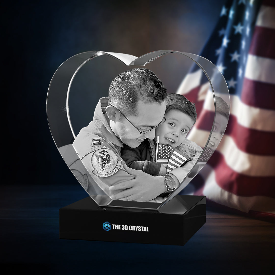 3D Crystal Heart For  Independence Day
