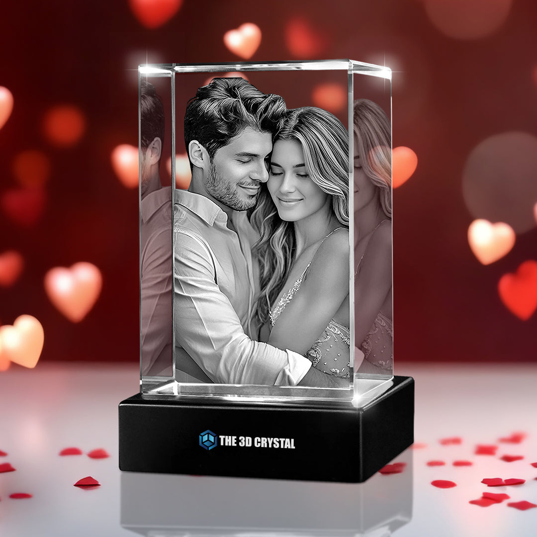 Custom 3D Crystal Cube Photo Frame with LED Lights – Valentine Day Gift