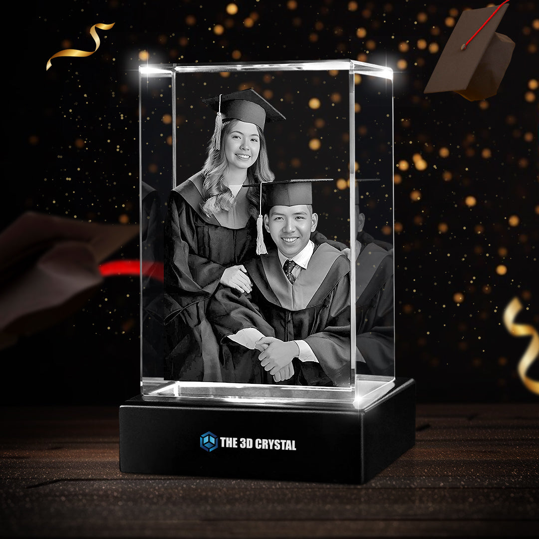 Custom 3D Crystal Cube Photo Frame with LED Lights – Graduation